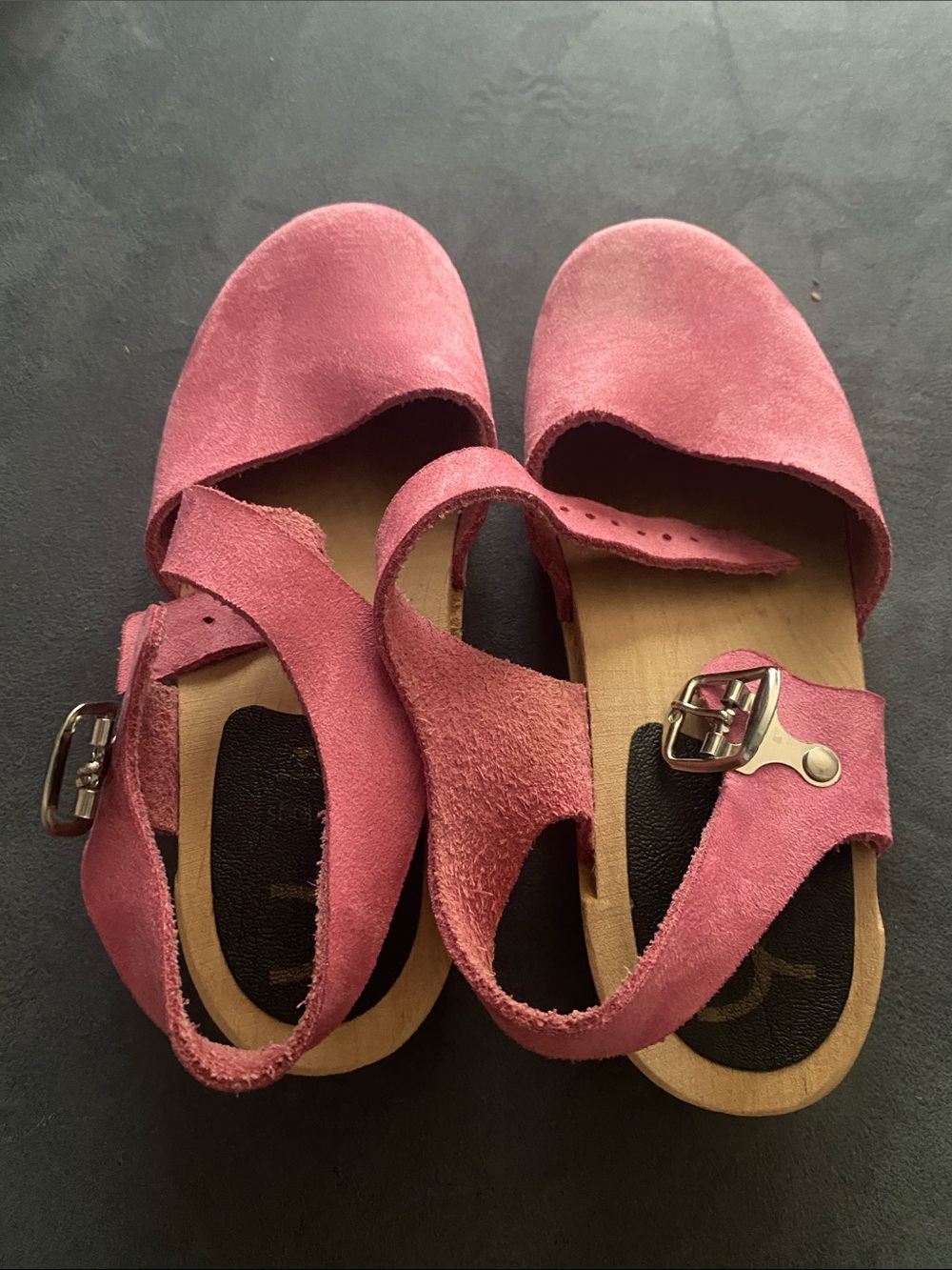 Cape Clogs. Pink suede feel. Size 33. Good condition-scratch on side of 1 sole.